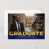 大お洒落学|大学フォト大学院ブルー|金ゴールド サンキューカード (正面/裏面)