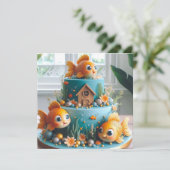 大お洒落目の金魚をテーマにしたお誕生日ケーキ カード (スタンド正面)