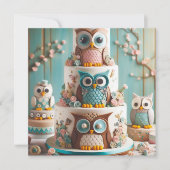 大お洒落目フクロウをテーマにしたお誕生日ケーキ 招待状 (正面)