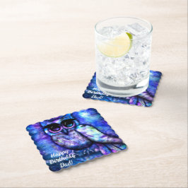 大お洒落目抽象芸術フクロウ青緑パープル ペーパーコースター