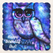 大お洒落目抽象芸術フクロウ青緑パープル ペーパーコースター (正面)