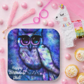 大お洒落目抽象芸術フクロウ青緑パープル ペーパープレート (パーティー)