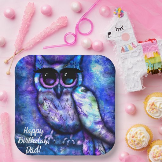 大お洒落目抽象芸術フクロウ青緑パープル ペーパープレート (パーティー)