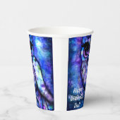 大お洒落目抽象芸術フクロウ青緑パープル 紙コップ (右)