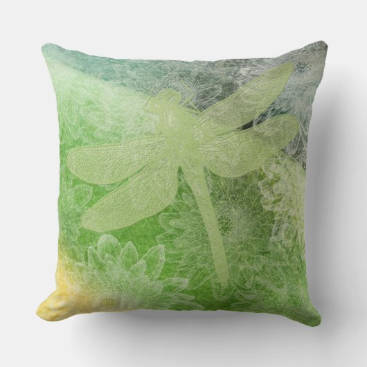 大かわいらしきな緑色のトンボ花 クッション (正面)
