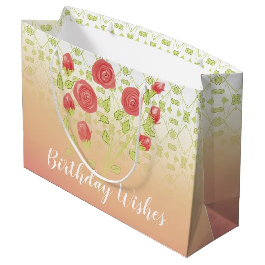 大かわいらしパターン（の模様が）ある誕生日 ラージペーパーバッグ (裏面アングル)