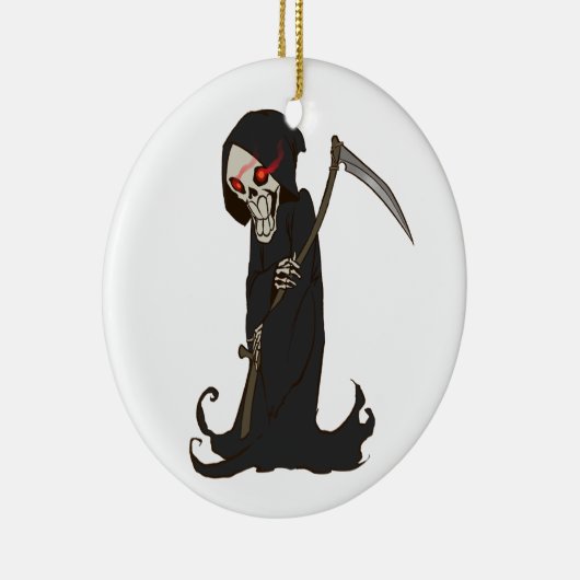 大がまを握る赤い目を持つ笑った死神 セラミックオーナメント (右)