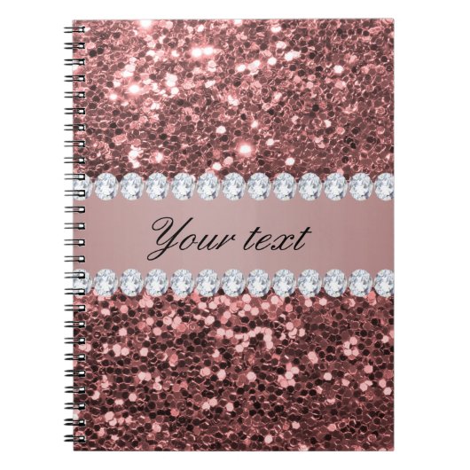 大きいばら色の金ゴールドのフェイクなグリッターおよびダイヤモンド ノートブック (正面)