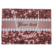 大きいばら色の金ゴールドのフェイクなグリッターおよびダイヤモンド ラージペーパーバッグ (裏面)