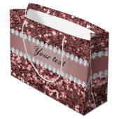 大きいばら色の金ゴールドのフェイクなグリッターおよびダイヤモンド ラージペーパーバッグ (裏面アングル)