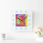 大きいオレンジ魚の時計 スクエア壁時計 (ホーム)