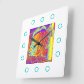 大きいオレンジ魚の時計 スクエア壁時計 (傾斜)