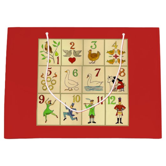 大きいギフトバッグ-クリスマスの光沢のある12日 ラージペーパーバッグ (正面)