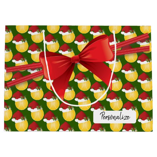 大きいクリスマスのテニスパターン- ラージペーパーバッグ (正面)