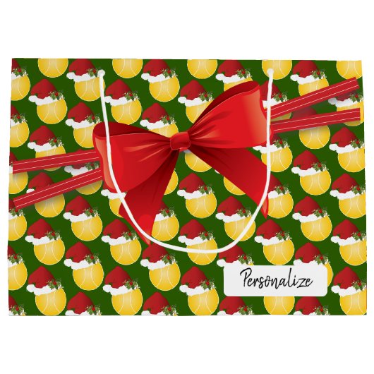 大きいクリスマスのテニスパターン- ラージペーパーバッグ (裏面)