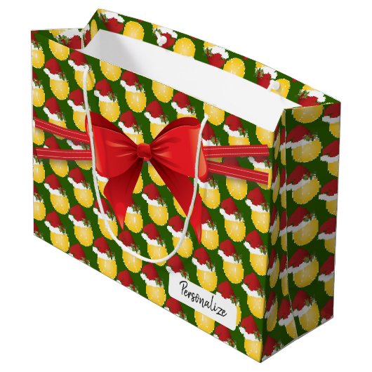 大きいクリスマスのテニスパターン- ラージペーパーバッグ (裏面アングル)