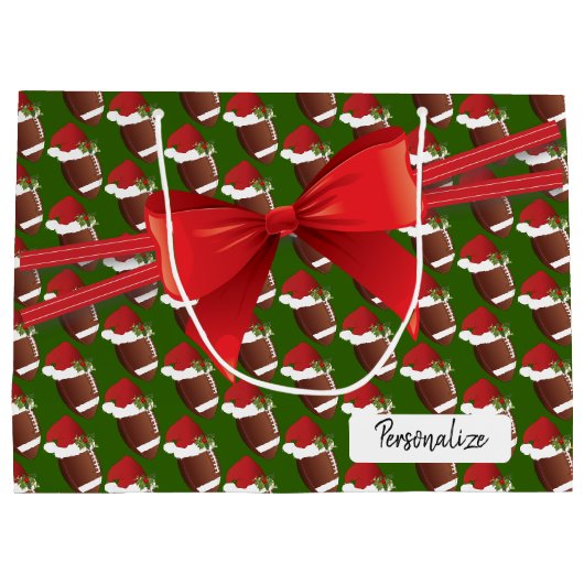 大きいクリスマスのフットボールパターン- ラージペーパーバッグ (裏面)