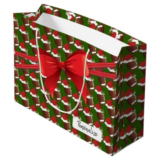 大きいクリスマスのフットボールパターン- ラージペーパーバッグ (裏面アングル)