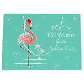 大きいクリスマスのフラミンゴのメリークリスマスの文字 ラージペーパーバッグ (正面)