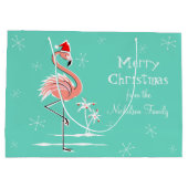 大きいクリスマスのフラミンゴのメリークリスマスの文字 ラージペーパーバッグ (裏面)