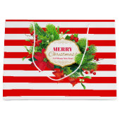 大きいクリスマスの赤くストライプのなギフトバッグ- ラージペーパーバッグ (正面)