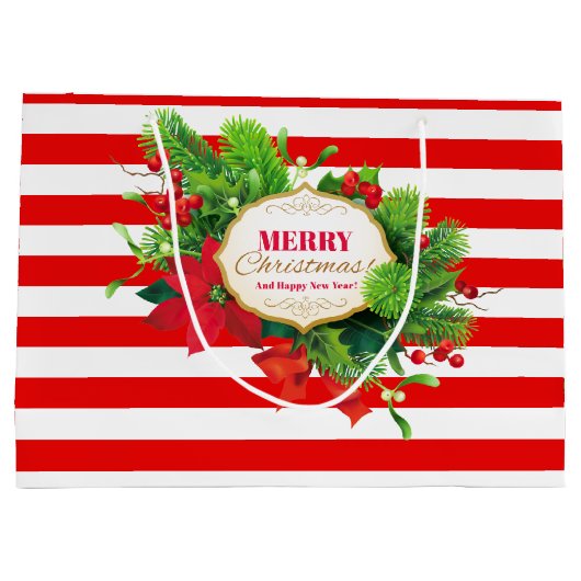 大きいクリスマスの赤くストライプのなギフトバッグ- ラージペーパーバッグ (裏面)