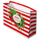 大きいクリスマスの赤くストライプのなギフトバッグ- ラージペーパーバッグ (裏面アングル)