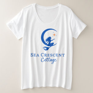 大きいサイズ レディース 半袖Tシャツ 海 三日月 コテージ プラスサイズTシャツ