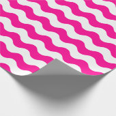 大きいショッキングピンクおよび白の波の包装紙 ラッピングペーパー (角)