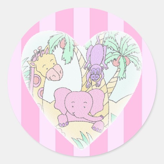 大きいジャングルのベビーのハートの天恵の女の子 ラウンドシール (正面)