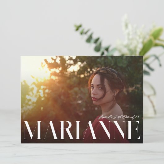 大きいセリフの名前の写真の卒業 案内状 (スタンド正面)