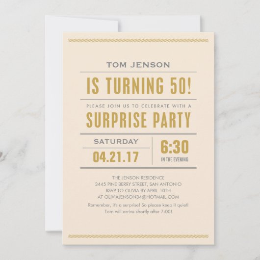 大きいタイプ第50誕生日の驚きのパーティの招待状 招待状 (正面)