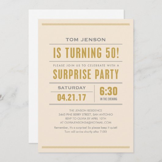 大きいタイプ第50誕生日の驚きのパーティの招待状 招待状 (正面/裏面)