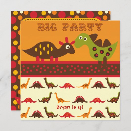 大きいディーノの石のパーティーの恐竜の誕生日の招待状 招待状 (正面/裏面)