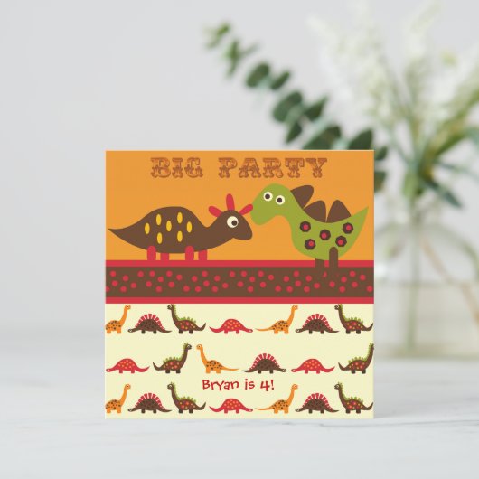 大きいディーノの石のパーティーの恐竜の誕生日の招待状 招待状 (スタンド正面)