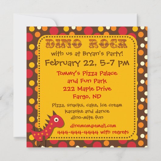 大きいディーノの石のパーティーの恐竜の誕生日の招待状 招待状 (裏面)