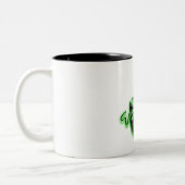 大きいネオン緑のマスクのマグ ツートーンマグカップ (左)