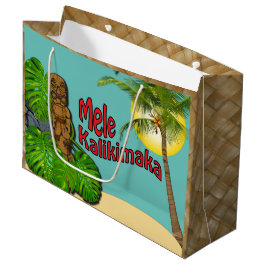 大きいハワイアンのTiki Mele Kalikimakaのクリスマス ラージペーパーバッグ