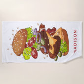 大きいハンバーガーの名前をカスタムするのビーチタオル ビーチタオル (正面)