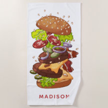 大きいハンバーガーの名前をカスタムするのビーチタオル