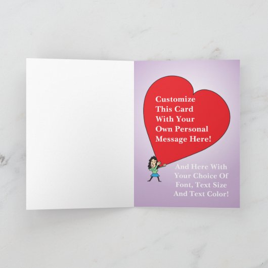 大きいハートの漫画の女の子3が付いているカスタムな挨拶状 シーズンカード (内部)