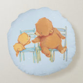 大きいヒグマは少しに黄色いくまを救済します ラウンドクッション (裏面)