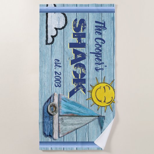 大きいビーチタオルの名前をカスタムするの掘っ建て小屋 ビーチタオル (正面)