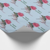 大きいピンクのバラを握っているマウス: イラストレーション ラッピングペーパー (角)