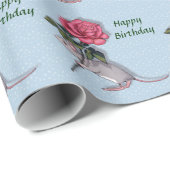 大きいピンクのバラを握っているマウス: イラストレーション ラッピングペーパー (ロールコーナー)