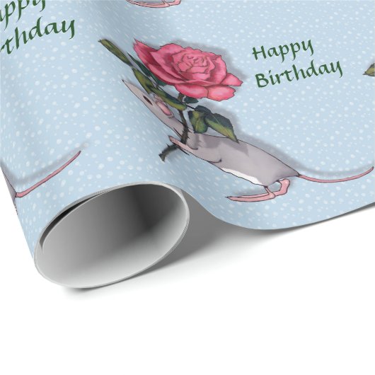 大きいピンクのバラを握っているマウス: イラストレーション ラッピングペーパー (ロールコーナー)