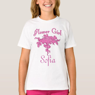 大きいピンクの花束を持つパーソナライズなフラワー・ガール Tシャツ