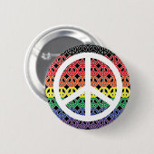 大きいピースサインが付いているピースサインの虹 缶バッジ (正面&裏面)