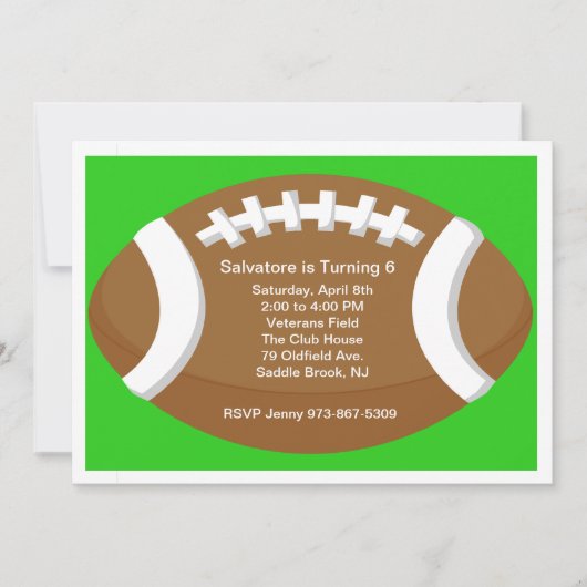 大きいフットボールの子供の誕生日の招待状 招待状 (正面)