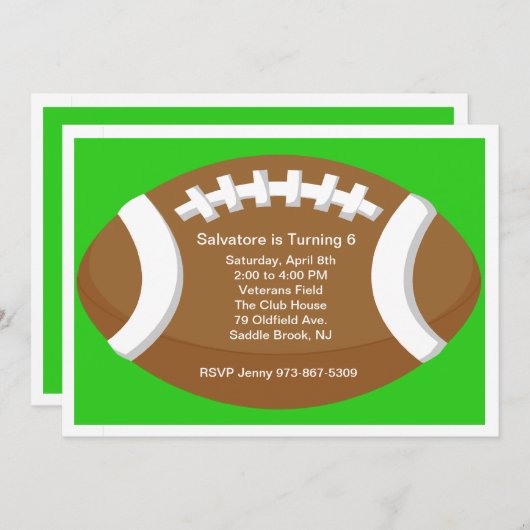 大きいフットボールの子供の誕生日の招待状 招待状 (正面/裏面)